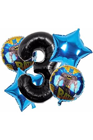 Batman 3 Yaş Balon Set Yıldız Balon Folyo Set Konsept Doğum Günü Set Yaş Balon Set