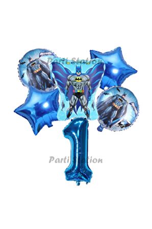 Lacivert Rakam Balonlu Yarasa Batman Konsept 1 Yaş Doğum Günü Parti Balon Set Batman Tema Parti Set