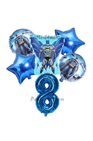 Lacivert Rakam Balonlu Yarasa Batman Konsept 8 Yaş Doğum Günü Parti Balon Set Batman Tema Parti Set