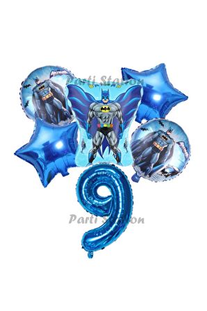 Lacivert Rakam Balonlu Yarasa Batman Konsept 9 Yaş Doğum Günü Parti Balon Set Batman Tema Parti Set