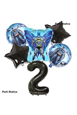 Siyah Rakam Balonlu Yarasa Batman Konsept 2 Yaş Doğum Günü Parti Balon Set Batman Tema Parti Set