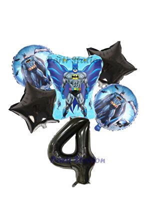 Siyah Rakam Balonlu Yarasa Batman Konsept 4 Yaş Doğum Günü Parti Balon Set Batman Tema Parti Set
