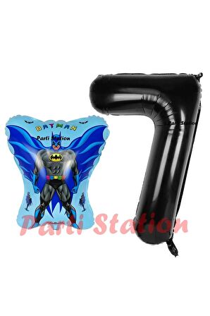 Batman Konsept 7 Yaş Balon Set Batman Yarasa ve Siyah Rakam Balon Doğum Günü Balon Set