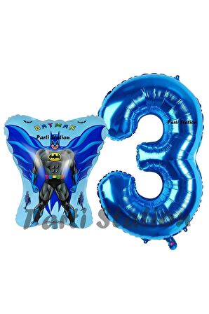 Batman Konsept 3 Yaş Balon Set Batman Yarasa ve Lacivert Rakam Balon Doğum Günü Balon Set