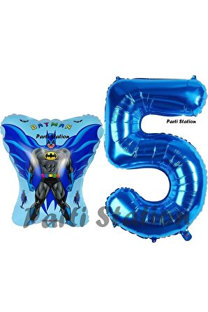 Batman Konsept 5 Yaş Balon Set Batman Yarasa ve Lacivert Rakam Balon Doğum Günü Balon Set