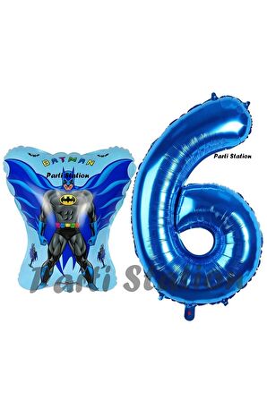 Batman Konsept 6 Yaş Balon Set Batman Yarasa ve Lacivert Rakam Balon Doğum Günü Balon Set