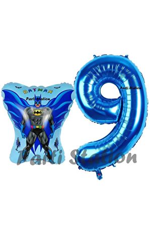 Batman Konsept 9 Yaş Balon Set Batman Yarasa ve Lacivert Rakam Balon Doğum Günü Balon Set