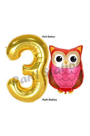 Woodland Baykuş Konsept 9 Yaş Balon Set Sevimli Baykuş Owl ve Gold Rakam Balon Doğum Günü Balon Set