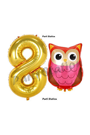 Woodland Baykuş Konsept 9 Yaş Balon Set Sevimli Baykuş Owl ve Gold Rakam Balon Doğum Günü Balon Set