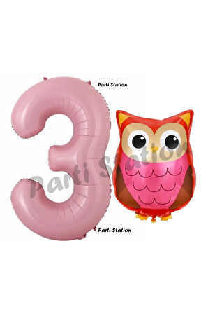 Woodland Baykuş Konsept 9 Yaş Balon Set Sevimli Baykuş Owl ve Pembe Rakam Balon Doğum Günü Balon Set