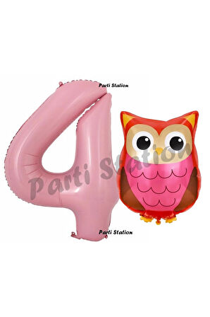 Woodland Baykuş Konsept 9 Yaş Balon Set Sevimli Baykuş Owl ve Pembe Rakam Balon Doğum Günü Balon Set