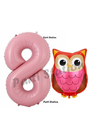 Woodland Baykuş Konsept 9 Yaş Balon Set Sevimli Baykuş Owl ve Pembe Rakam Balon Doğum Günü Balon Set