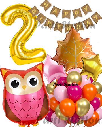 Orman Woodland Baykuş Konsept Doğum Günü 2 Yaş Balon Set Baykuş Tema Folyo Balon Set