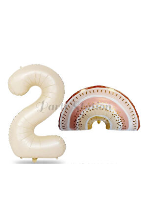 Bohem Gökkuşağı 7 Yaş Balon Set Boho Rainbow Konsept Balon ve Krem Rakam Balon