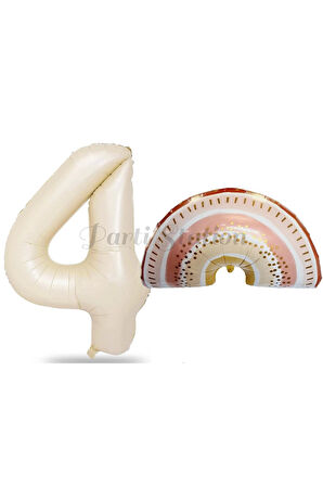 Bohem Gökkuşağı 7 Yaş Balon Set Boho Rainbow Konsept Balon ve Krem Rakam Balon