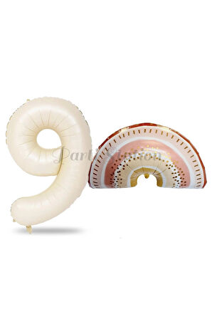 Bohem Gökkuşağı 7 Yaş Balon Set Boho Rainbow Konsept Balon ve Krem Rakam Balon