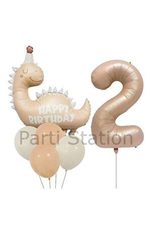 Retro Dinozor 4 Yaş Balon Set Bohem Renkler Dinozor Konsept Doğum Günü Balon Retro Balon Set