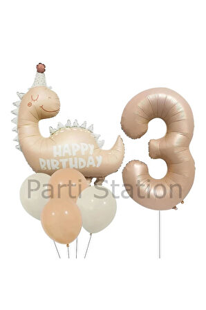 Retro Dinozor 4 Yaş Balon Set Bohem Renkler Dinozor Konsept Doğum Günü Balon Retro Balon Set