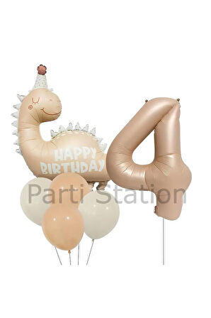 Retro Dinozor 4 Yaş Balon Set Bohem Renkler Dinozor Konsept Doğum Günü Balon Retro Balon Set
