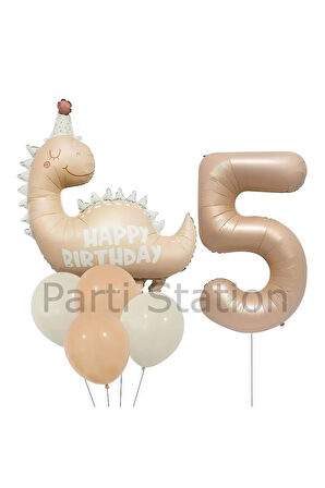 Retro Dinozor 4 Yaş Balon Set Bohem Renkler Dinozor Konsept Doğum Günü Balon Retro Balon Set