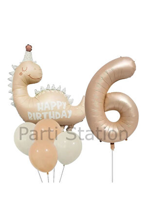 Retro Dinozor 4 Yaş Balon Set Bohem Renkler Dinozor Konsept Doğum Günü Balon Retro Balon Set