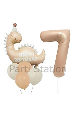 Retro Dinozor 4 Yaş Balon Set Bohem Renkler Dinozor Konsept Doğum Günü Balon Retro Balon Set