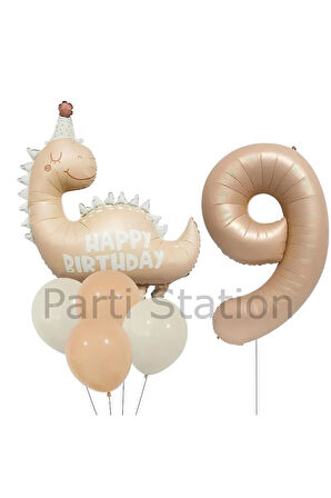 Retro Dinozor 4 Yaş Balon Set Bohem Renkler Dinozor Konsept Doğum Günü Balon Retro Balon Set