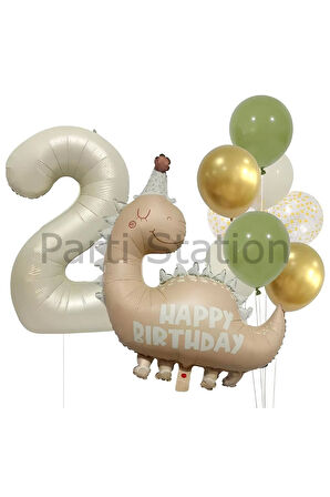 Retro Dinozor 1 Yaş Balon Set Bohem Renkler Dinozor Tema Doğum Günü Balon Retro Balon Set