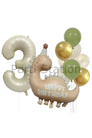 Retro Dinozor 1 Yaş Balon Set Bohem Renkler Dinozor Tema Doğum Günü Balon Retro Balon Set