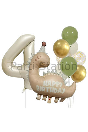 Retro Dinozor 1 Yaş Balon Set Bohem Renkler Dinozor Tema Doğum Günü Balon Retro Balon Set