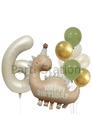 Retro Dinozor 1 Yaş Balon Set Bohem Renkler Dinozor Tema Doğum Günü Balon Retro Balon Set