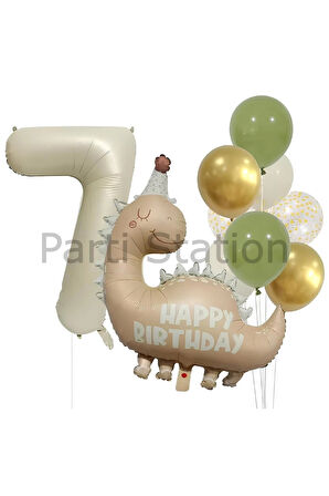 Retro Dinozor 1 Yaş Balon Set Bohem Renkler Dinozor Tema Doğum Günü Balon Retro Balon Set