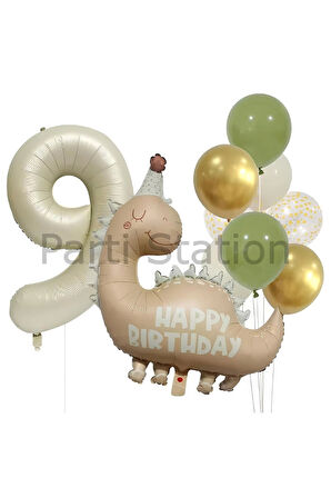 Retro Dinozor 1 Yaş Balon Set Bohem Renkler Dinozor Tema Doğum Günü Balon Retro Balon Set