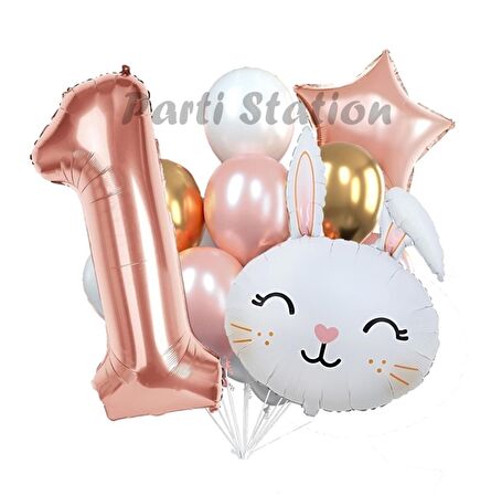 Tavşan Bunny Konsept 1 Yaş Balon Set Easter Sevimli Tavşan Woodland Doğum Günü Parti Balon Buketi