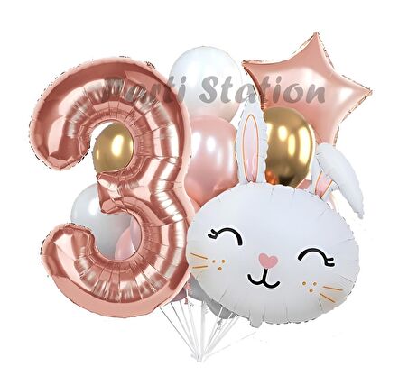 Tavşan Bunny Konsept 3 Yaş Balon Set Easter Sevimli Tavşan Woodland Doğum Günü Parti Balon Buketi
