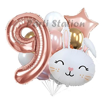 Tavşan Bunny Konsept 9 Yaş Balon Set Easter Sevimli Tavşan Woodland Doğum Günü Parti Balon Buketi