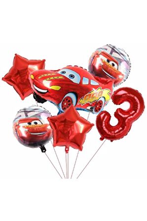 Cars Arabalar Şimşek Mcqueen Yarış Arabası Konsept 3 Yaş Balon Set Cars Arabalar Doğum Günü Set
