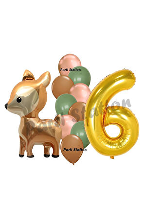Woodland Geyik Balon 4 Yaş Balon Set Sevimli Ceylan Balon ve Gold Rakam Balon Doğum Günü Set