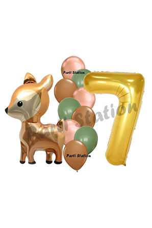 Woodland Geyik Balon 4 Yaş Balon Set Sevimli Ceylan Balon ve Gold Rakam Balon Doğum Günü Set