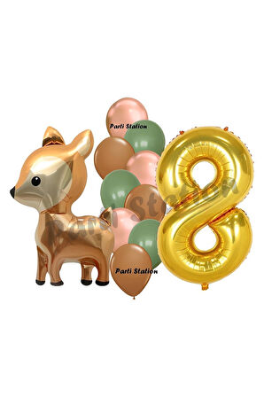 Woodland Geyik Balon 4 Yaş Balon Set Sevimli Ceylan Balon ve Gold Rakam Balon Doğum Günü Set