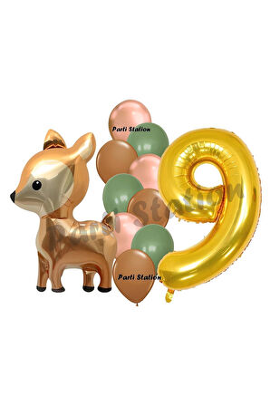 Woodland Geyik Balon 4 Yaş Balon Set Sevimli Ceylan Balon ve Gold Rakam Balon Doğum Günü Set