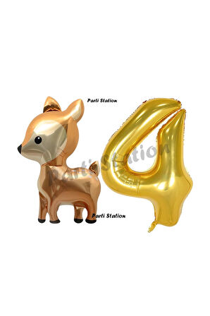 Woodland Geyik Balon 5 Yaş Balon Set Sevimli Ceylan Balon ve Gold Rakam Balon Doğum Günü Seti