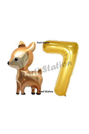 Woodland Geyik Balon 5 Yaş Balon Set Sevimli Ceylan Balon ve Gold Rakam Balon Doğum Günü Seti