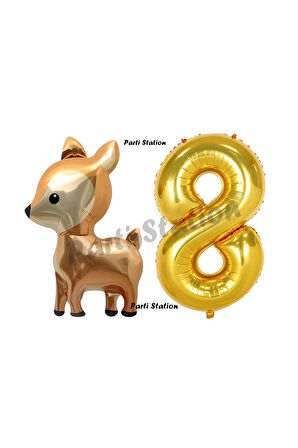 Woodland Geyik Balon 5 Yaş Balon Set Sevimli Ceylan Balon ve Gold Rakam Balon Doğum Günü Seti