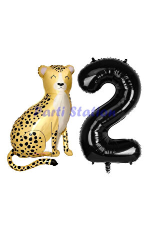 Safari Çita Balon 9 Yaş Balon Set Safari Konsept Çita Balon ve Siyah Renk Rakam Balon
