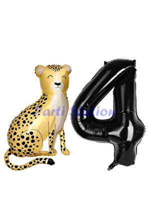 Safari Çita Balon 9 Yaş Balon Set Safari Konsept Çita Balon ve Siyah Renk Rakam Balon