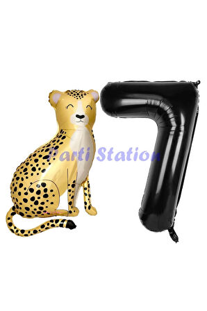 Safari Çita Balon 9 Yaş Balon Set Safari Konsept Çita Balon ve Siyah Renk Rakam Balon