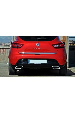 Renault Clio 42012-2016  Uyumlu Egzoz Görünümlü Arka Tampon Eki - Difüzör  Plastik