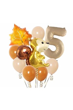 Sincap Sonbahar Woodland Orman Hayvanları 5 Yaş Balon Set Woodland Konsept Doğum Günü Set