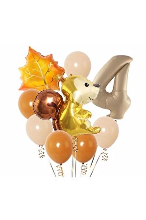 Sincap Sonbahar Woodland Orman Hayvanları 4 Yaş Balon Set Woodland Konsept Doğum Günü Set